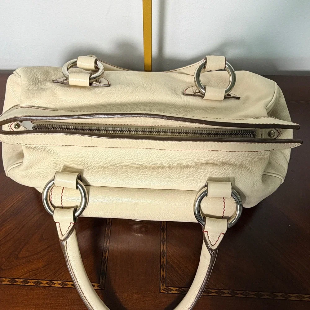 Vintage Marc Jacobs Venetia Satchel Bag Womens Cream Leather Y2K Contrast Stitch